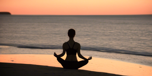a woman doing yoga during sunrise in a beach